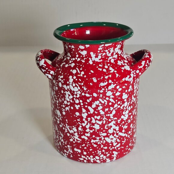 Robert Stanley Home Collection Red/White/Green Enamelwear Two Handled Pot - Picture 1 of 10